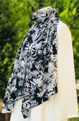 Patterned Cotton Shawl 52077-01 Navy 52077-01