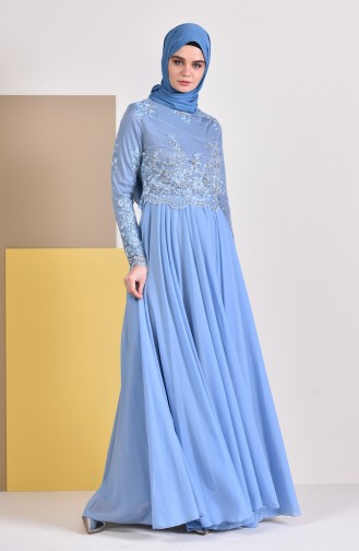 فساتين سهرة بتصميم اسلامي أزرق فاتح 8890.Bebe Mavisi