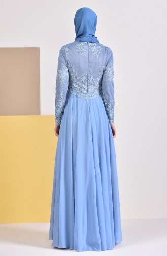 فساتين سهرة بتصميم اسلامي أزرق فاتح 8890.Bebe Mavisi