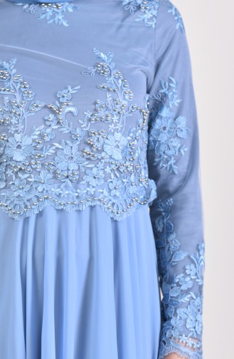 فساتين سهرة بتصميم اسلامي أزرق فاتح 8890.Bebe Mavisi