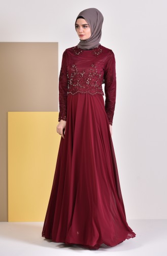 Robe de Soirée a Dentelle 8890-03 Bordeaux 8890-03