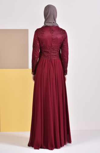 Robe de Soirée a Dentelle 8890-03 Bordeaux 8890-03