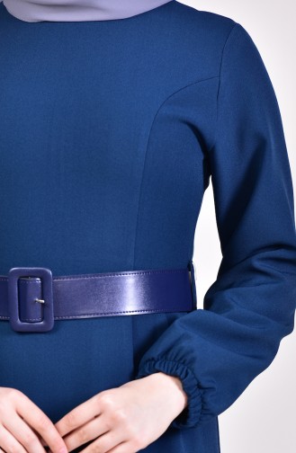 Kemerli Elbise 2051-08 Petrol Mavisi