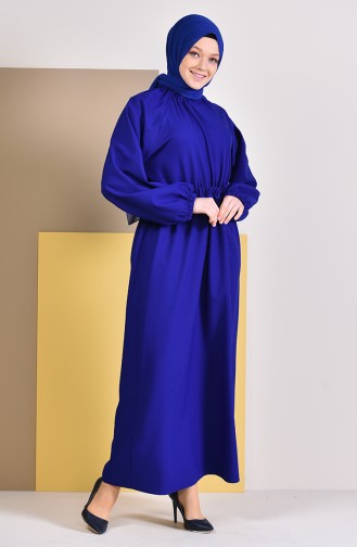 فستان بتصميم مزموم عند الخصر 2056-01 لون ازرق 2056-01
