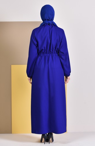 فستان بتصميم مزموم عند الخصر 2056-01 لون ازرق 2056-01