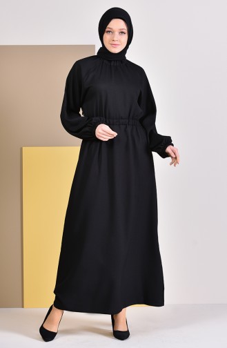 Beli Lastikli Elbise 2056-04 Siyah