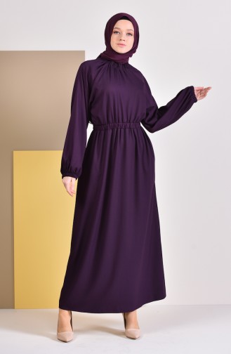 فستان بتصميم مزموم عند الخصر 2056-05 لون بنفسجي 2056-05