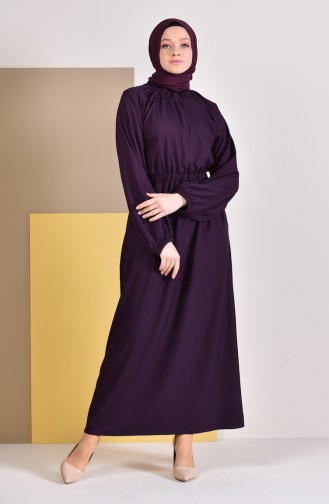 فستان بتصميم مزموم عند الخصر 2056-05 لون بنفسجي 2056-05