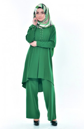 Asymmetric Tunic Pants Double Suit2315-04 Emerald Green 2315-04