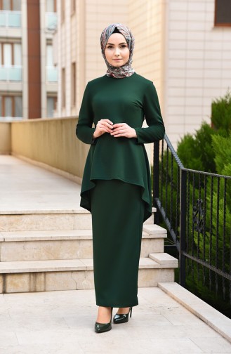 Ensemble Deux Pieces Tunique Jupe Asymétrique 2727-05 Vert emeraude 2727-05