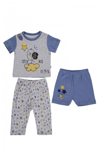 Ensemble Pyjama Pour Bébé 3 Pieces F1020-02 Bleu 1020-02