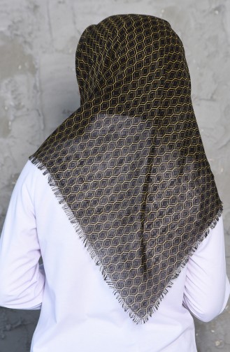 Patterned Flamed Cotton Scarf 2204-03 Black Yellow 2204-03
