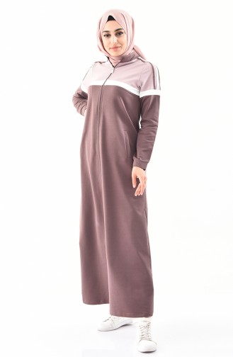 Striped Sports Abaya 8349-03 Brown 8349-03