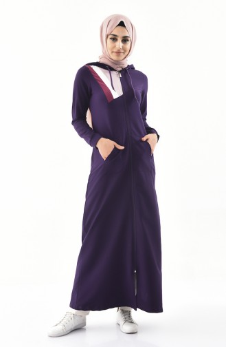 Striped Sports Abaya  8354-04 Purple 8354-04