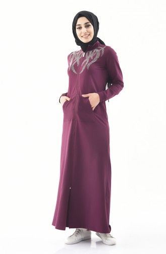 Stone Printed Sports Abaya  8362-02 Plum 8362-02