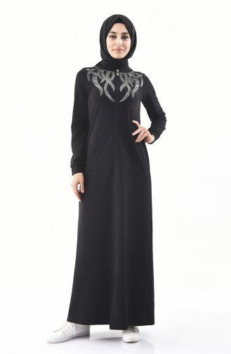 Stone Printed Sports Abaya  8362-04 Black 8362-04