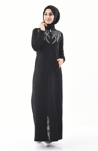 Abaya Sport Pierre Imprimée 8362-04 Noir 8362-04