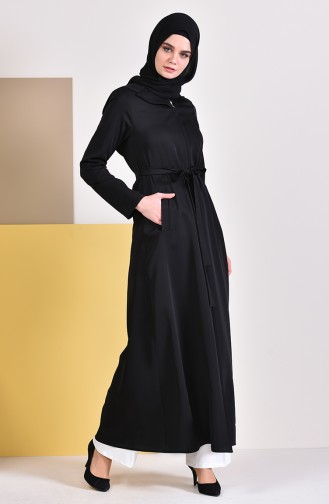 Zippered Belted Abaya  5923-01 Black 5923-01