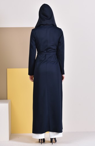 Zippered Belted Abaya  5923-02 Navy Blue 5923-02