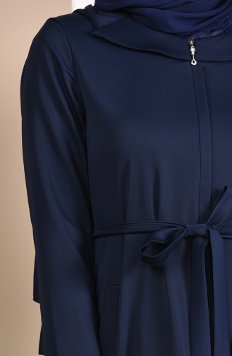 Zippered Belted Abaya  5923-02 Navy Blue 5923-02