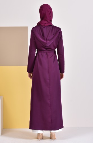 Abaya a Fermeture et Ceinture 5923-03 Plum 5923-03