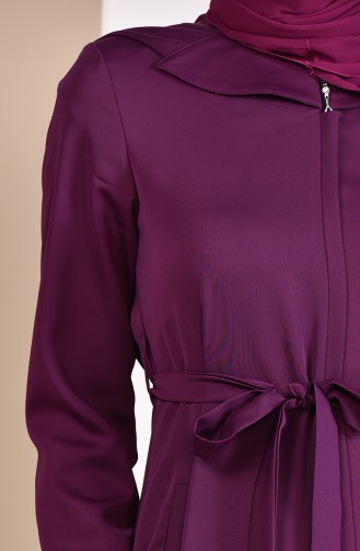 Zippered Belted Abaya  5923-03 Plum 5923-03