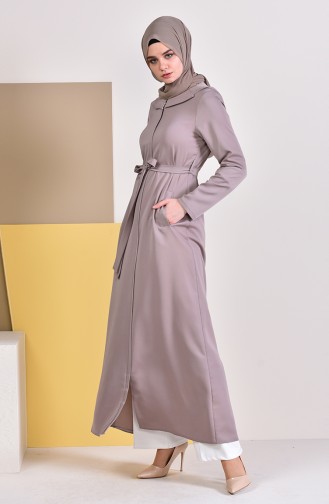 Zippered Belted Abaya  5923-04 Beige 5923-04