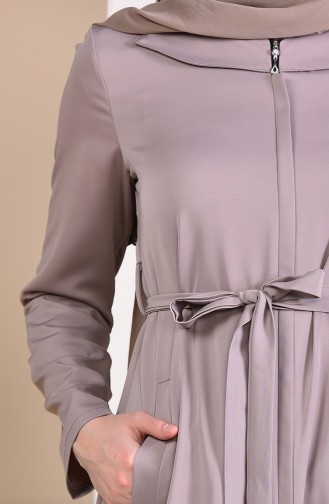 Zippered Belted Abaya  5923-04 Beige 5923-04