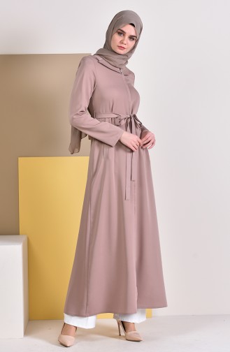 Zippered Belted Abaya 5923-05 Maroon 5923-05