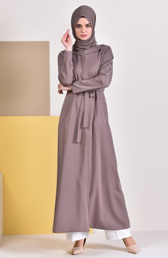 Zippered Belted Abaya 5923-06 Mink 5923-06