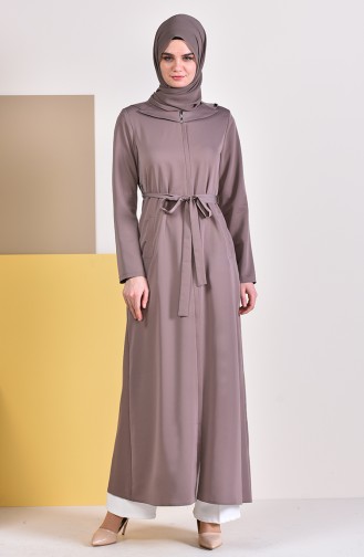 Zippered Belted Abaya 5923-06 Mink 5923-06