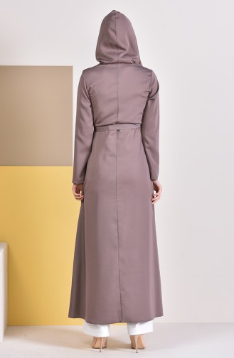 Zippered Belted Abaya 5923-06 Mink 5923-06