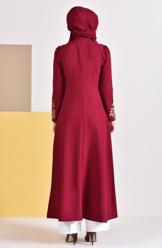 Gold Printed Zippered Abaya 4117-06 Claret Red 4117-06