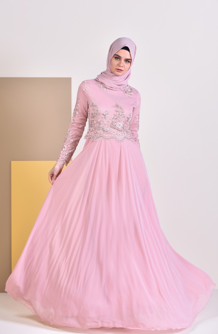 Robe De Soiree A Dentelle 8890 05 Poudre 8890 05 Sefamerve