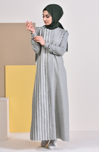 فستان قطن بتصميم مُخطط 5007-04 لون أخضر كاكي 5007-04