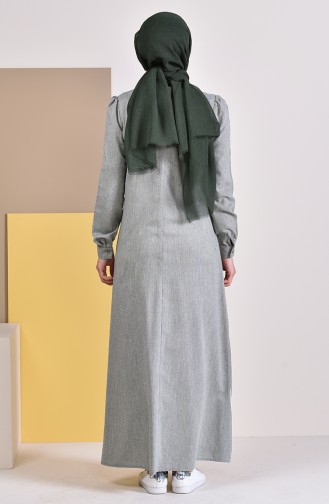 فستان قطن بتصميم مُخطط 5007-04 لون أخضر كاكي 5007-04