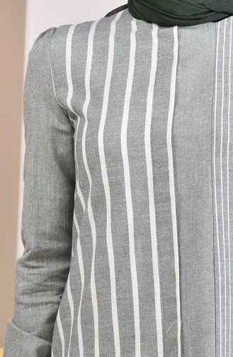 Cotton Striped Garnished Dress 5007-04 Khaki 5007-04