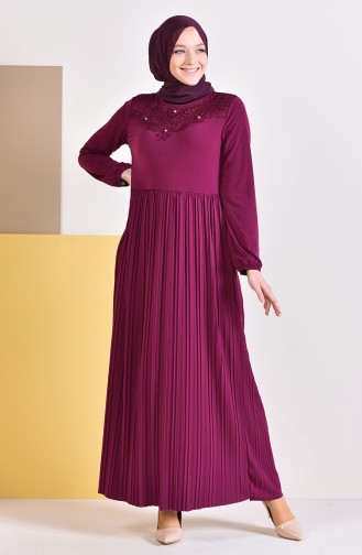 YNS Lace Detailed Sandy Dress 4133-05 Plum 4133-05