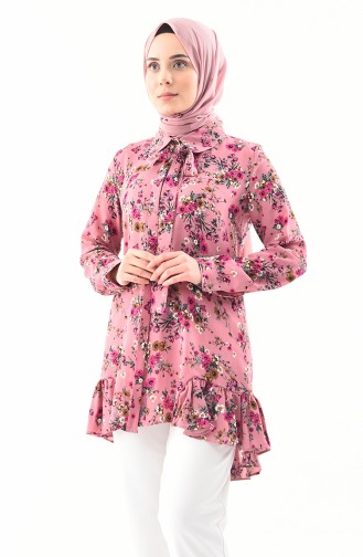 Floral Patterned Ruffled Tunic  7233-03 Dried Rose 7233-03