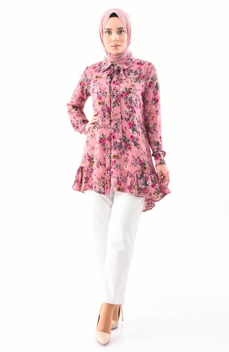 Floral Patterned Ruffled Tunic  7233-03 Dried Rose 7233-03
