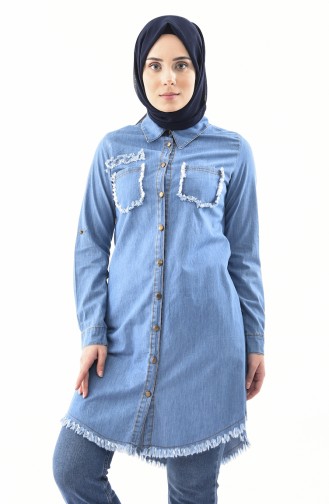 Pocketed Jeans Tunic 8194-02 Blue Jeans 8194-02