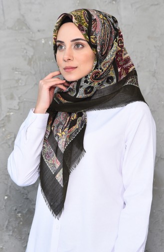 Patterned Flamed Cotton Scarf 901461-03 Khaki 901461-03
