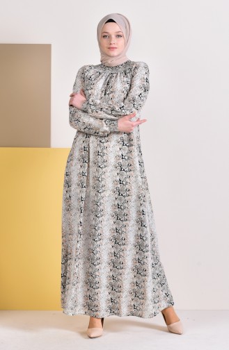 Gemustertes Kleid 0280-01 Schwarz Creme 0280-01