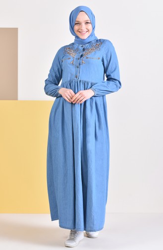 Embroidered Jeans Dress 6177-02 Jeans Blue 6177-02