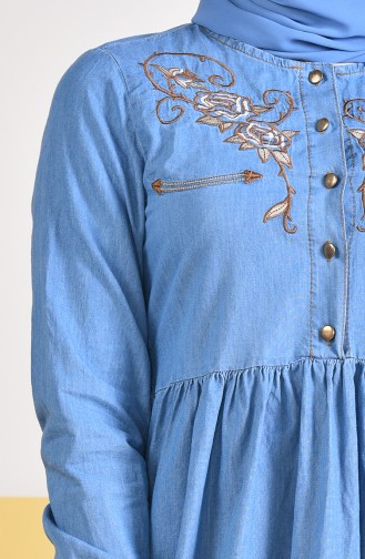 Embroidered Jeans Dress 6177-02 Jeans Blue 6177-02