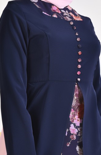 Button Detailed Jacquard Dress 1701-01 Navy Blue 1701-01