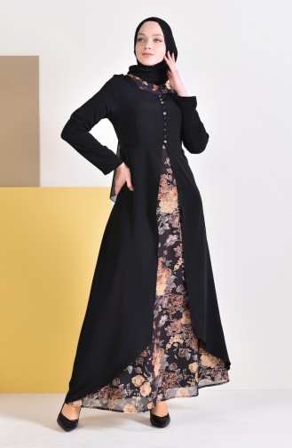 Button Detailed Jacquard Dress 1701-04 Black 1701-04