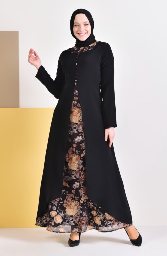 Button Detailed Jacquard Dress 1701-04 Black 1701-04