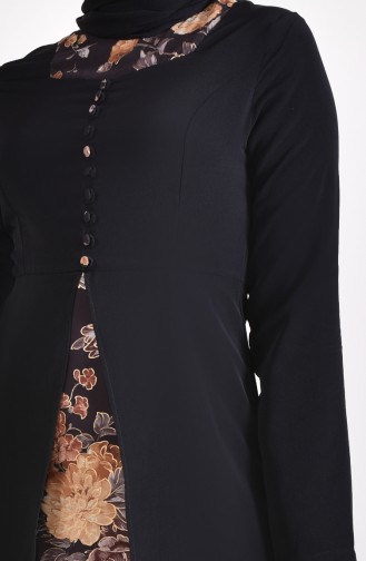 Düğme Detaylı Jakarlı Elbise 1701-04 Siyah