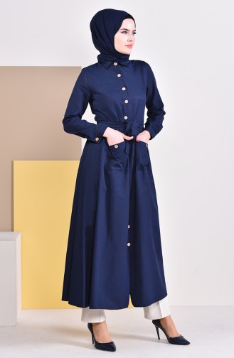 Buttoned Long Tunic 1271-05 Navy Blue 1271-05